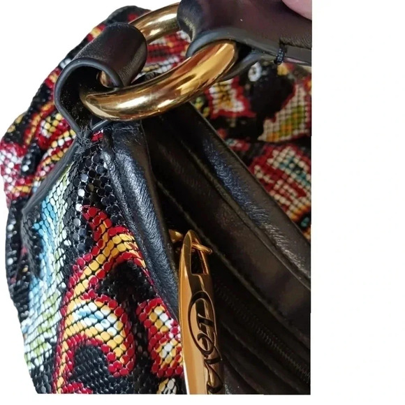 Whiting & Davis metal mesh shoulder bag floral print leather trim multicolor - Picture 16 of 16